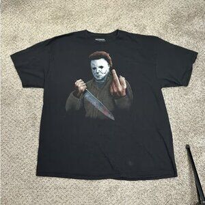 Michael Myers Men Shirt 2XL Black Halloween Mid Finger Movie Tee